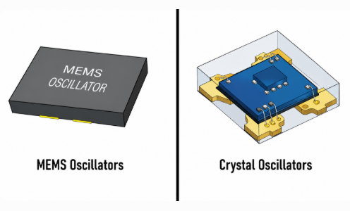 Fig.1 MEMS Oscillators use Silicon Resonators, while Quartz Oscillators use Crystal Resonators
