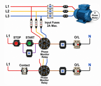 Fig. 3 Typical Phase Monitoring Relay Wiring Diagram