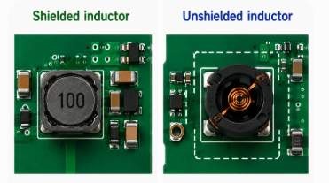 Figure 4. PCB Layout Comparison between Shielded and Unshielded Inductors