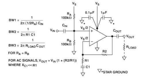 Single Supply Non-Inverting Amplifier Circuit